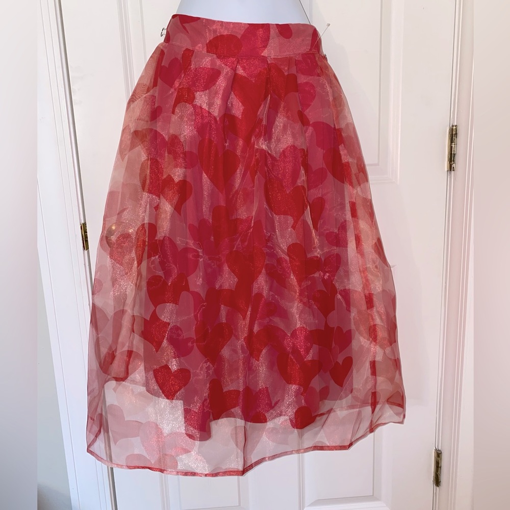 Valentines Heart Patterned Red Midi Skirt